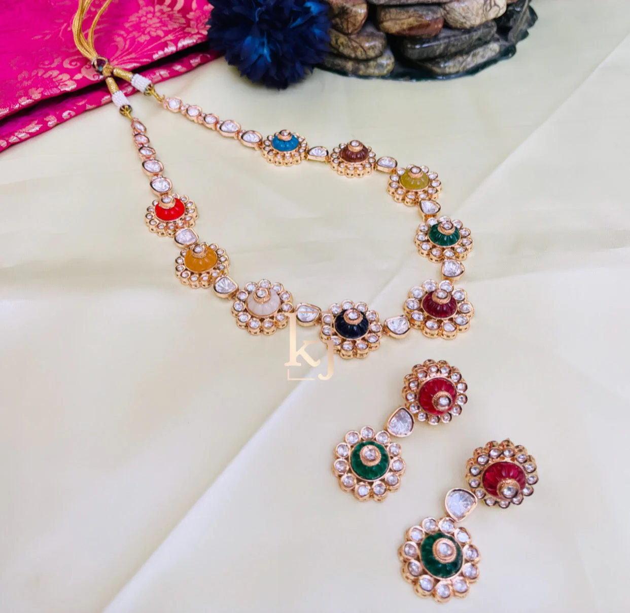 Fanah Gold Plated Polki Necklace Set - Image 3